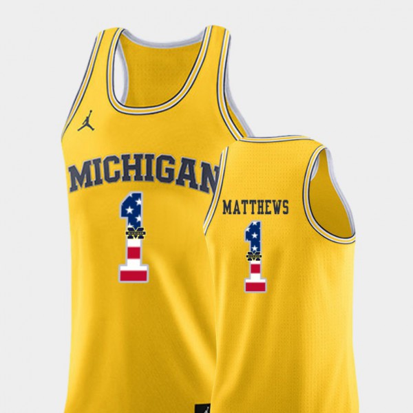 Michigan Wolverines #1 For Men's Charles Matthews Jersey Yellow College Basketball USA Flag Official